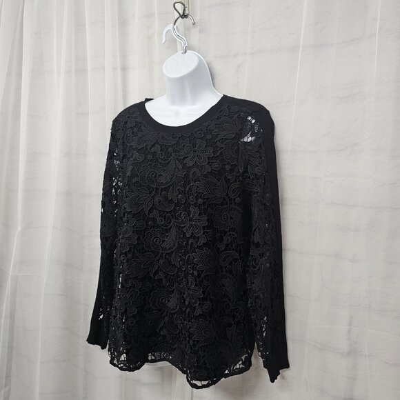 Black Lace Knit Sweater Blouse Boho Goth Fairy Whimsygoth M - Picture 4 of 10